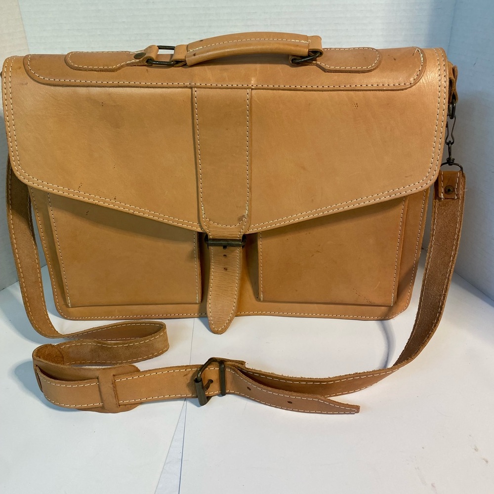 Handcrafted durable Leather Laptop/Brief case EUC - Picture 2 of 7